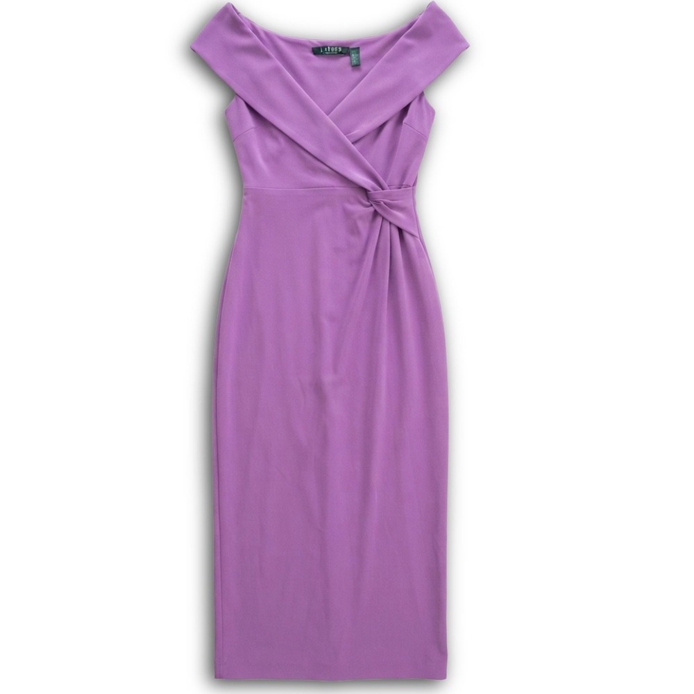 Lauren Ralph Lauren Purple Off The Shoulder Knot Front Evening Gown Dress 2